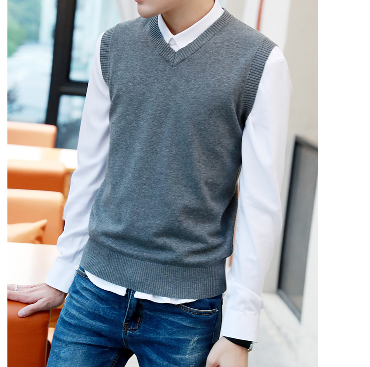 Áo len không tay mùa thu vest nam cotton len len vest thanh niên trai len áo ba lỗ trắng