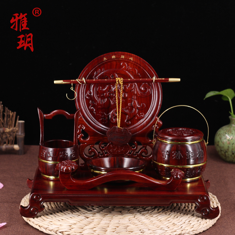 Descendants barrel wedding supplies set three-piece set of solid wood rosewood ornaments mahogany dowry decoration