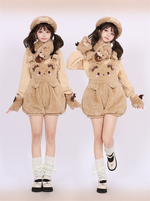 taobao agent [To Alice] Bear original one nest of rabbit bear cute furry small animals with velvet hair strap pants