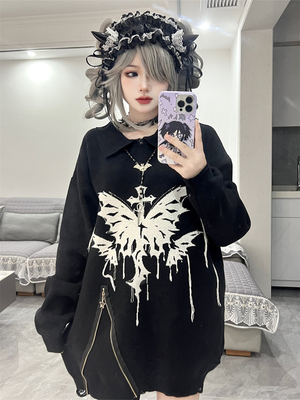 taobao agent [To Alice] Xiong Zhi's original cross butterfly shadow woven butterfly Asian loose zipper sweater top