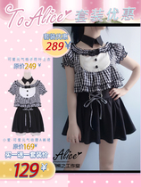 (To Alice)C419818 Original little Love * Cute vitality plaid lotus leaf top