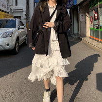 halo lala Bang bang cream cake irregular solid color cake dress 2021 spring and Autumn skirt