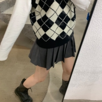 halo lala College girl Gray classic high waist college style versatile pleated skirt A word short skirt skirt female