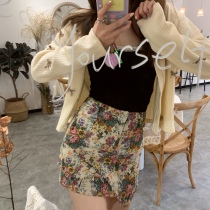 halo lala dark buckle design vintage tassel jacquard hip skirt thin high waist floral short skirt women