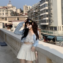 halo lala small blue bambi milk blue lattice knitted jacket womens spring and autumn 2021 new thin cardigan