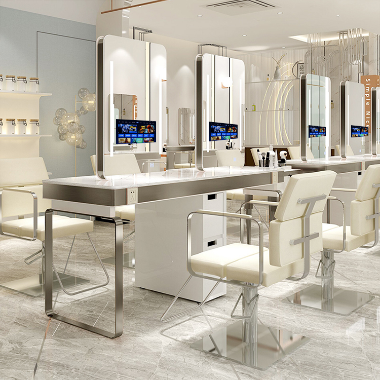 Net Red Beauty Hair Shop Mirror With Lamp Stainless Steel Rational mirror hair salon special single-sided floor-floor type haircut mirror table