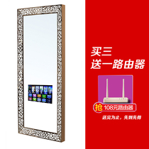 Border LED light Android smart mirror Beauty salon with TV Multimedia hair salon Barbershop mirror table Stainless steel