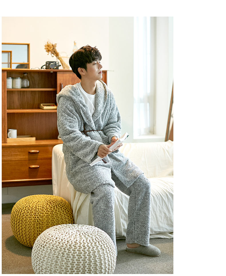 Bộ đồ ngủ của phụ nữ mùa thu và mùa đông cặp đôi dày ấm áp lông cừu san hô trùm đầu eo phụ nữ cà vạt dịch vụ nhà bộ đồ
