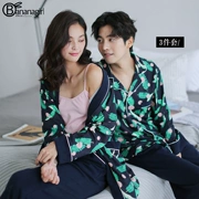 Bộ đồ ngủ mùa xuân và mùa thu của cặp đôi đồ ngủ cotton dài tay của phụ nữ ba mảnh phù hợp với quần áo gia đình thời trang đơn giản phù hợp với nam giới