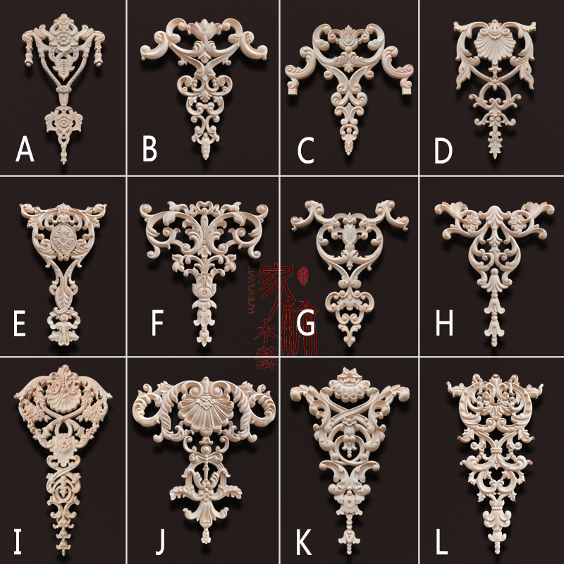 East Yang Wood Carving Solid Wood Applique Wood Carving Corner Flower Eu Style Background Wall Decoration Method Wood Flower Pieces Swing Piece Spot Wiring