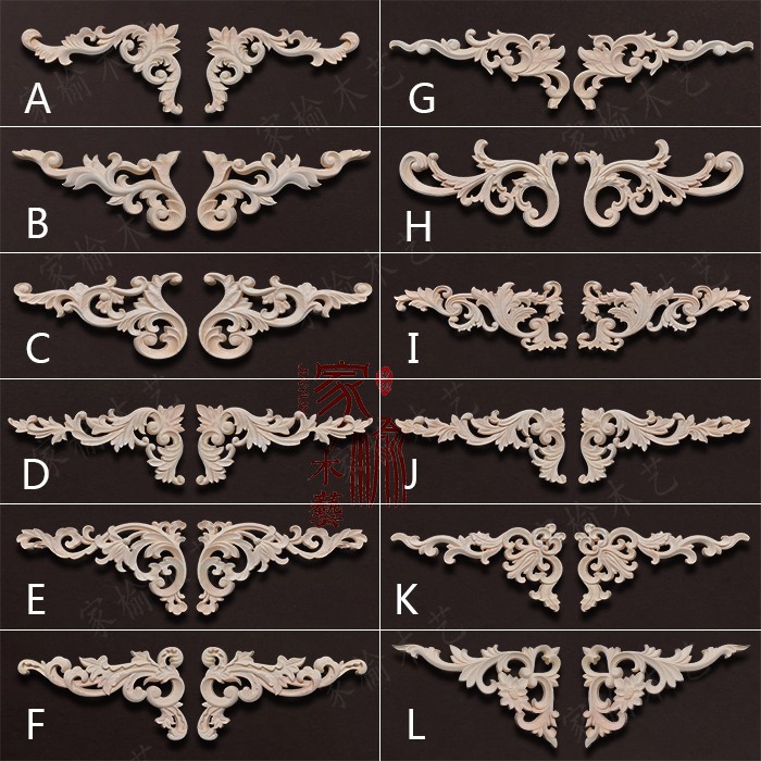 East Yang Wood Carving Fine Carving Corner Flower Eu Style Applique solid wood furniture with applique door head cabinet decorated with diagonal flower line