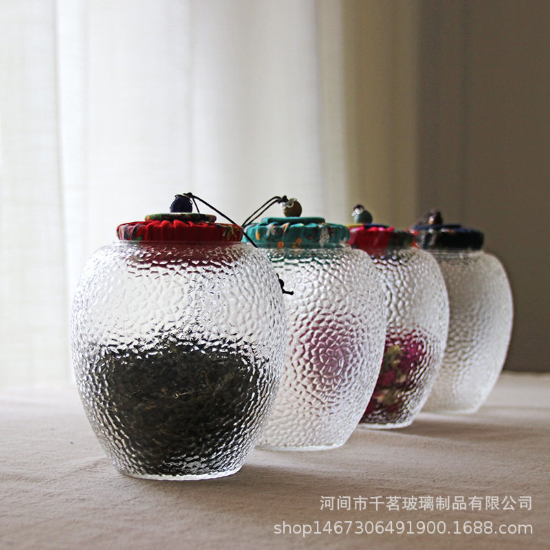 Hammer-grained glass tea cans sealed large-scale transparent storage small tea warehouse thickened tide-proof tea cup collection
