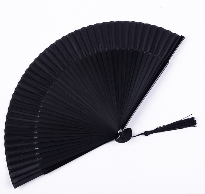 All black fan folded fan Chinese female craftsman Antique Halloween Dark Cos props punk pure black bone