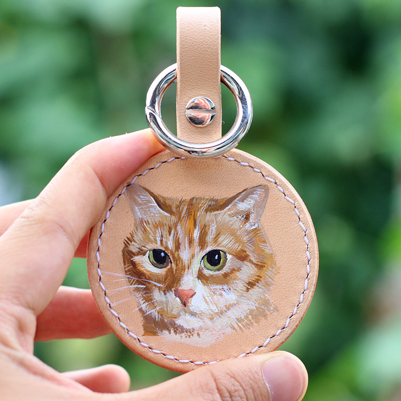 Serie Leather Customized Photo American and English Short Puppy Pet Memorial License Creative Handdrawn Key Closed Pack Hanging