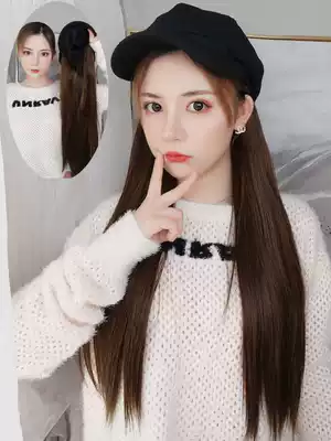 Beret wig one-piece long straight hair natural trend fashion simulation long hair winter black net red full headgear