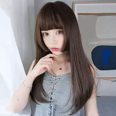 Special wig female long hair round face Net red princess cut long straight hair Ji hair jellyfish natural full head cover