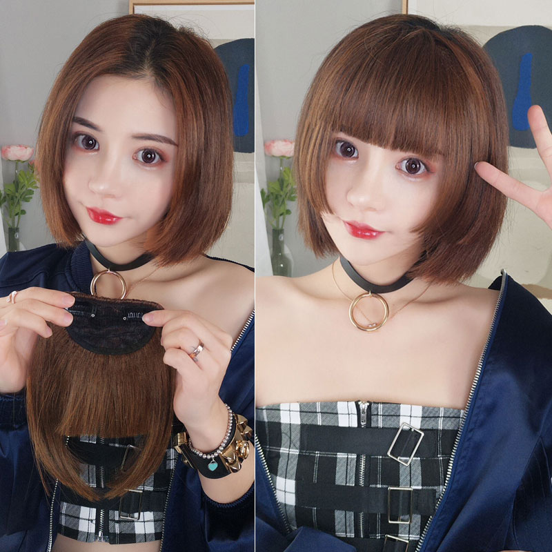 Princess Chic Fake Browse Sea Net Red Cute Natural Round Face Wig Zione Heugeheuristic Sea Piece Fix Face Wig Piece