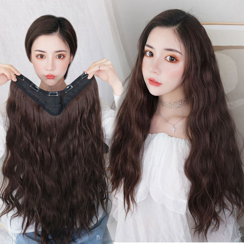 Wig female long hair Water ripple one-piece curls incognito fluffy big wave corn perm u-shaped hair replacement