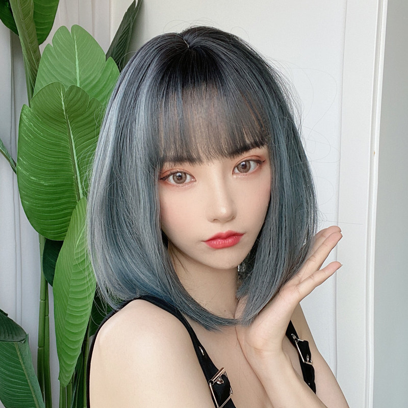 Wig female short hair cartoon bangs clavicle hair new wig short straight hair medium long version full head cover shoulder length wig set