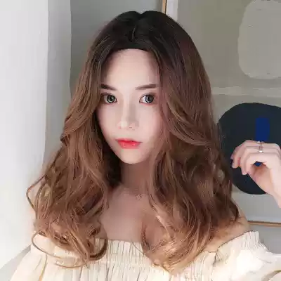 Wig Female long hair Big wave simulation medium long curly hair Net red fluffy natural full headgear realistic face repair wig