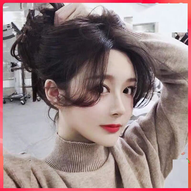 Net red wig female middle division real hair air oblique bangs wig piece natural realistic invisible traceless hair extension film