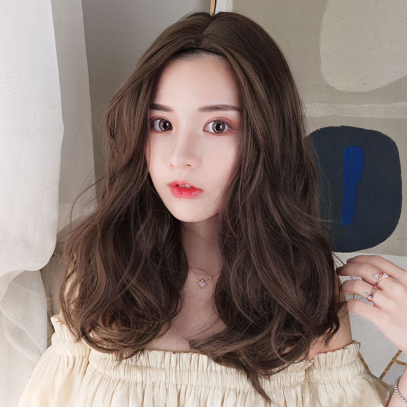 Wig woman medium long hair large wavy long hair in the micro curls of the net red cute fluffy natural realistic face trim head cover