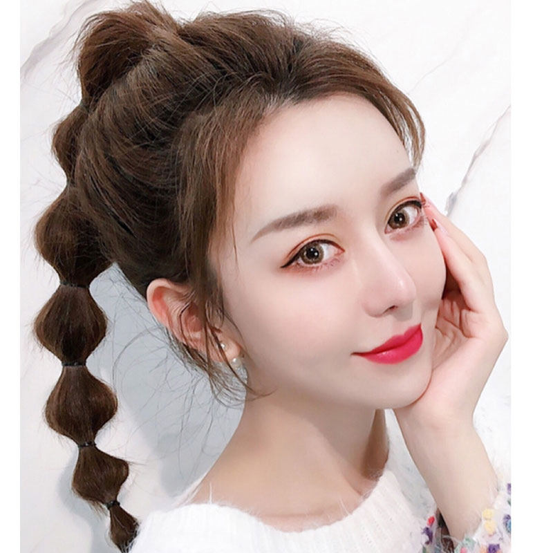 Bubble wig ponytail short female strap lantern twist net red braids double ponytail wig female long hair piece