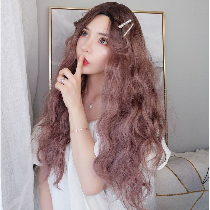 Wig woman long curly hair net red wool rolled with long hair corn bronzed full headgear style natural fluffy fashion wig