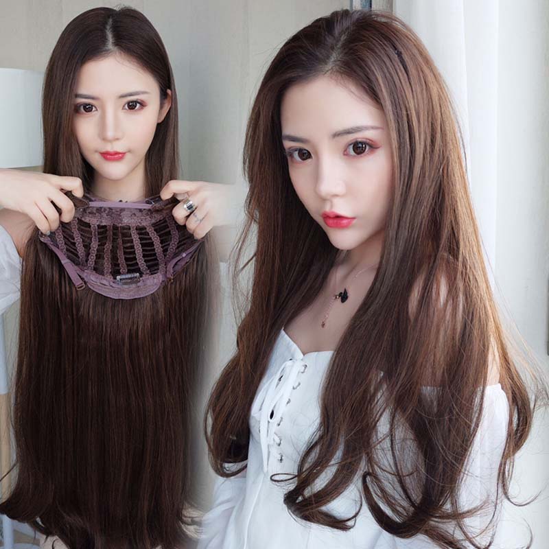 Wig piece Female long straight hair U-shaped half headgear Micro-volume buckle hair type Korean medium long hair without trace patch hair replacement