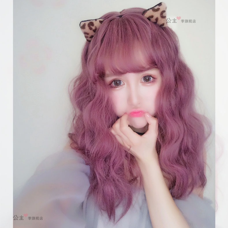 Japanese Harajuku thin vine color long curly hair air bangs Sea wig Female big wave curly hair Medium pear flower curly wig set
