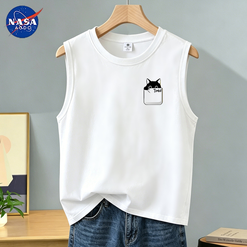 Nasa Co-Branded Loose Cotton Vest Men's Summer Sleeveless T-Shirt Youth Casual Running Sports Vest a