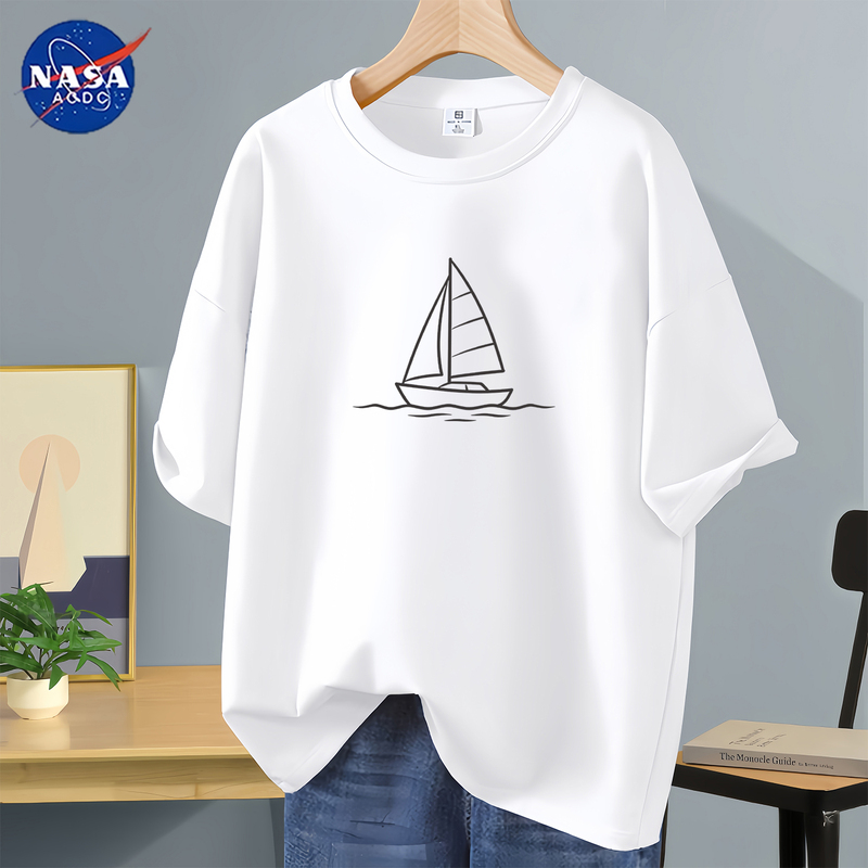 Nasa Co-Branded Men's Short-Sleeve T-Shirt, Men's 2026 Summer New Style, Heavyweight Pure Cotton Trendy Brand Top T-Shirt for Teenagers