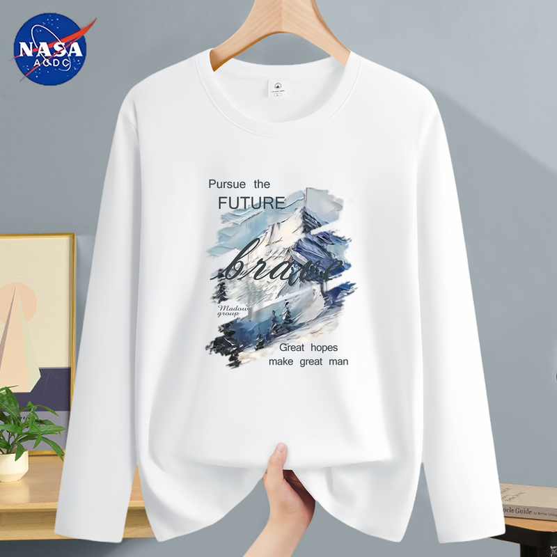 Nasa Co-Branded Long-Sleeved T-Shirt for Men, Autumn and Winter, Heavyweight Clothing for Teenagers, Boys' Inner Wear, Pure Cotton Base Shirt t