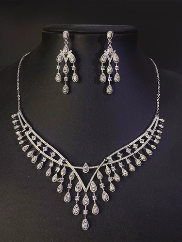 Цирконий с кисточками, серьги, фата невесты, свадебное платье, ювелирное украшение, комплект, инкрустировано бриллиантами