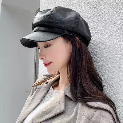 Hat female spring and autumn leather British Navy cap Puppi octagonal hat spring and autumn fashion Korean tide beret