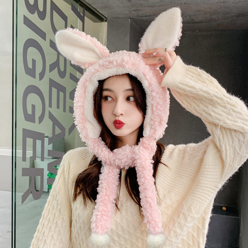 Douyin net red with rabbit ear plush toys to tease baby artifact winter rabbit ear hat
