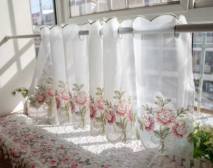 Ngọt ngào bức màn thêu cà phê nửa thành màn đẹp nhỏ màn ngắn phân vùng màn rèm tủ bếp rèm màn gạc - Phụ kiện rèm cửa