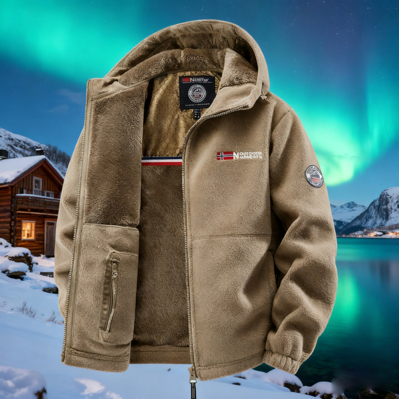 European Version Heavyweight Lamb Wool Jacket for Men and Women, Fleece-Lined and Thickened Cotton Coat with Hood, Graphene Heat-Retaining Cold-Proof Fleece Jacket