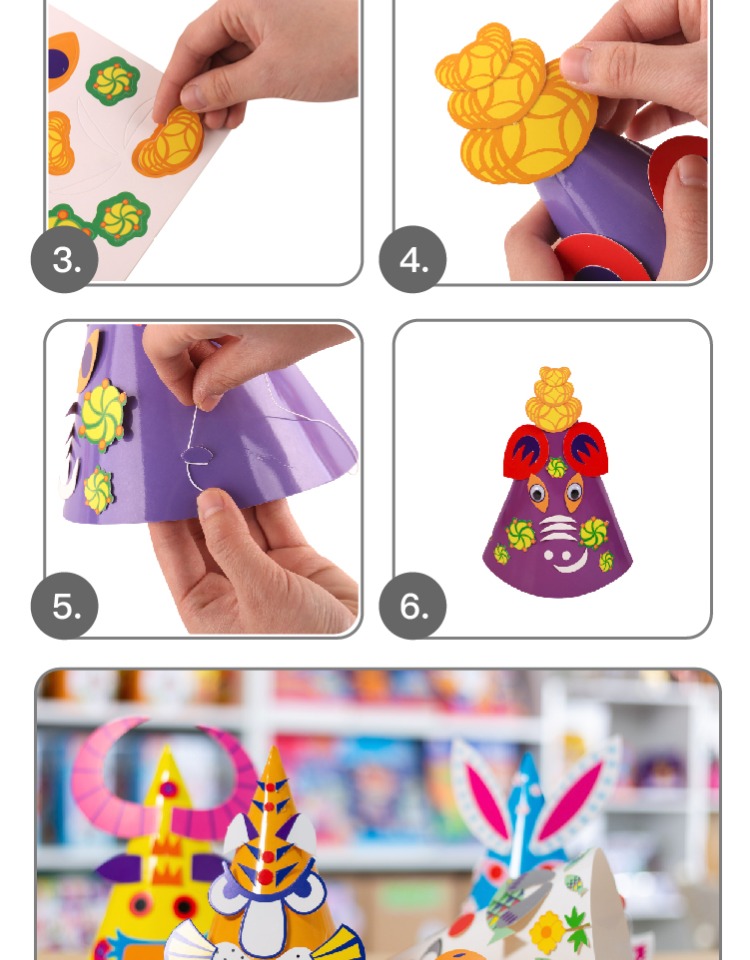 12 Mũ màu hoàng đạo đặt trẻ mẫu giáo sáng tạo câu đố handmade Tự làm mũ giấy đồ chơi cho bé