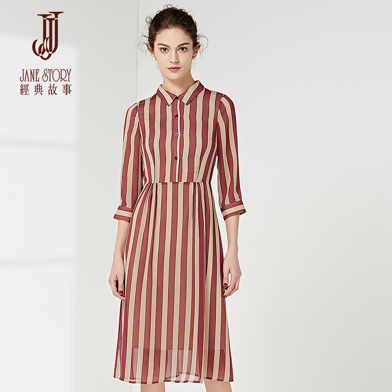 Classic Story 2022 Spring New Lining Dress 70% Sleeves Striped Snowspinning Ocean Dress Woman slim fit dress