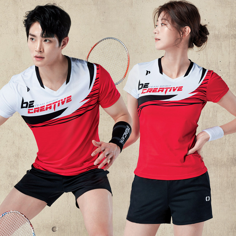 Badminton suit Men's and women's suits Quick-drying air-permeable short-sleeved T-shirt competition training uniform Table tennis sportswear printing