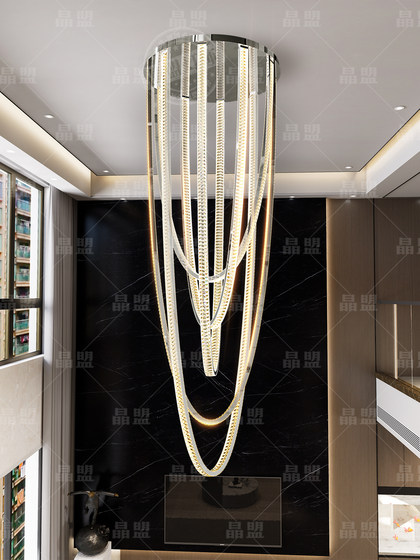 2026 New Model Duplex Villa High-End Atmospheric Crystal Chandelier for Living Room with High Ceilings and Long Staircase Crystal Chandelier