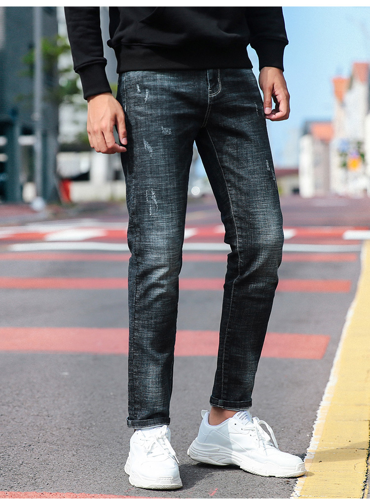 Vải huyền thoại mùa thu quần jeans co giãn nam thanh niên chín quần Hàn Quốc thời trang quần lọt khe áo nam đẹp