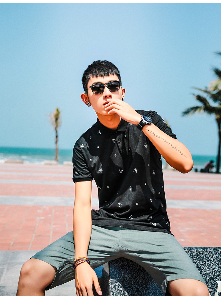 Vải huyền thoại cún con in ve áo giản dị POLO áo sơ mi nam thanh niên giản dị áo thun thời trang Hàn Quốc áo polo nam đẹp
