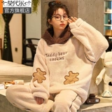 Коралловая бархатная демисезонная пижама, утепленный милый комплект с капюшоном, коллекция 2022, увеличенная толщина