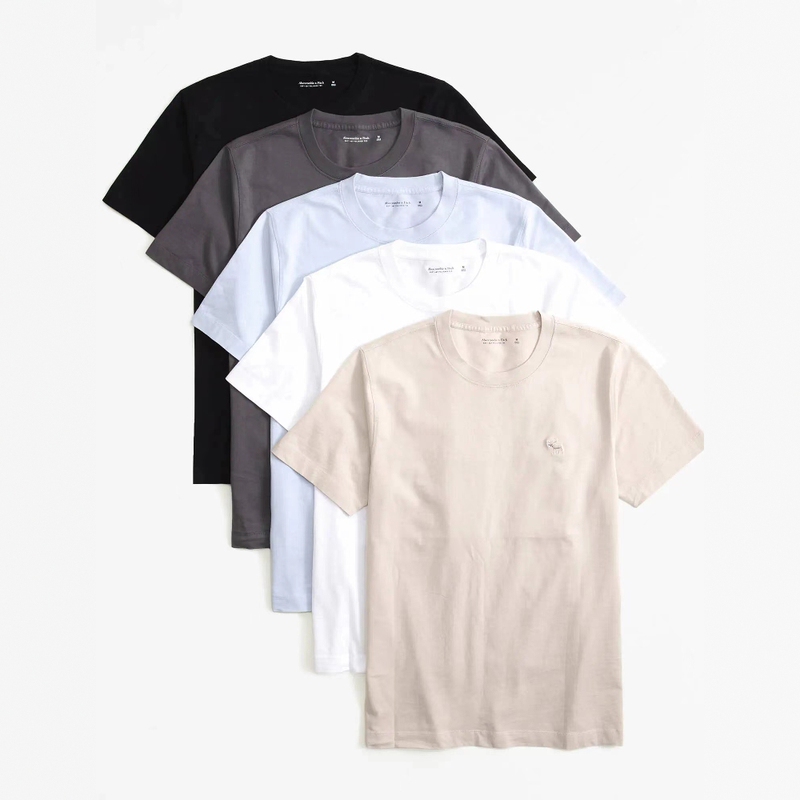 American Abercrombie Fitch Men's Af Base Layer Shirt Boxed Round Neck Multi-Color Short-Sleeved T-Shirt Five-Piece Set