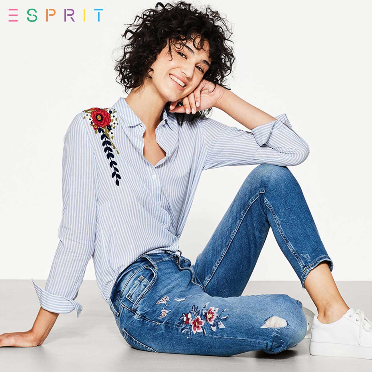 ESPRIT EDC女装2017秋直筒磨白九分牛仔裤-087CC1B050