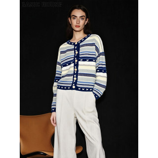 Baijiahao blue striped sweater jacket women's sweater