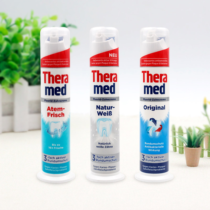 Germany original Thermed three kinds of protective toothpaste Antibacterial solid tooth decay fresh whitening 100ml