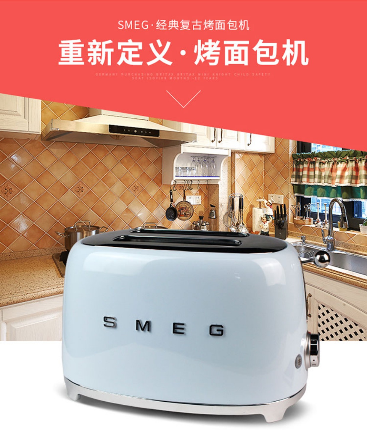 máy kẹp bánh mì mini [điểm bảo hành] Italy SMEG TSF01 nhổ trình điều khiển máy nướng bánh mì 2 mảnh Spot máy làm bánh mì loại tốt